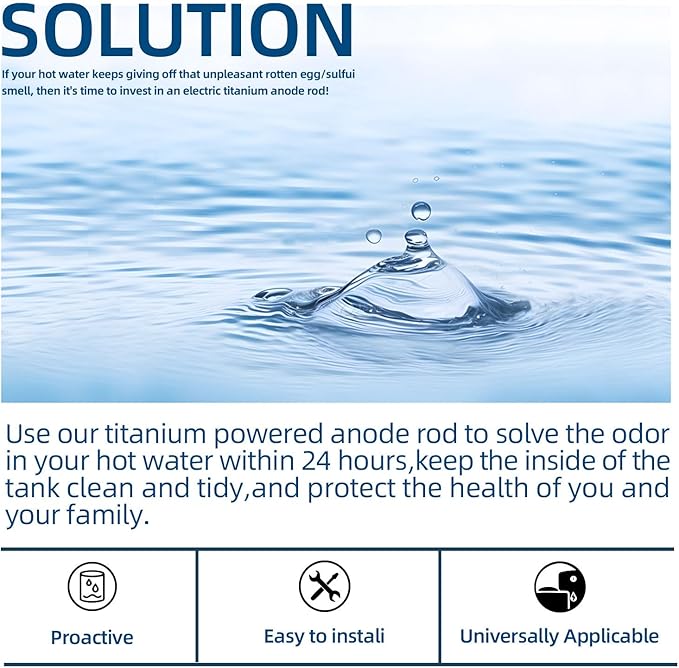 Powered Anode Rod for Hot Water Heater, Hex-Head Style Electrical Anode Rod for 40-120 Gallon Tank, Eliminates Rotten Egg Smell,Anti-Rust and Corrosion