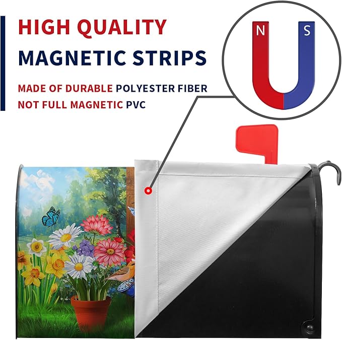 Spring Flower Mailbox Covers Magnetic Standard Size Summer Floral Butterfly Mailbox Wraps Colorful Farmhouse Mailbox Post Cover Welcome Mailbox Decor Waterproof for Garden Yard 21x18 Inch