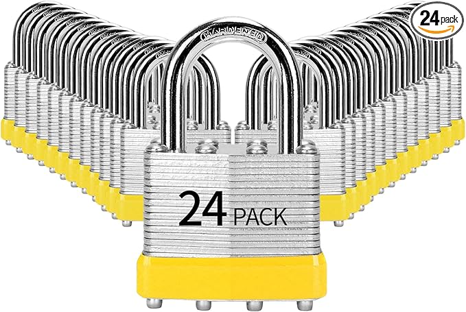 Padlocks Keyed Alike, Pack of 24, Laminated Steel Keyed Lock (1-9/16", 40mm), Padlocks with Same Key, Normal Shackle, for Toolbox, Locker & StorageUnit or More