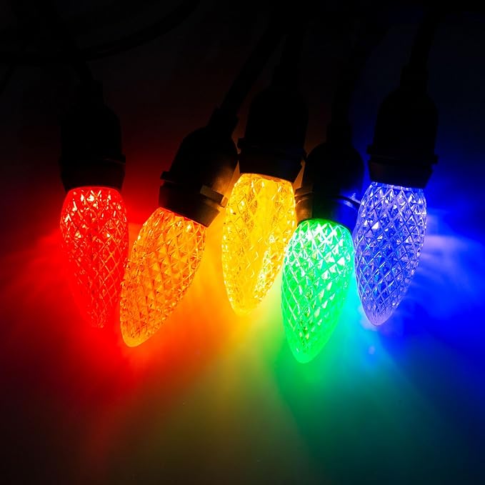 Meconard C9 Led Replacement Christmas Light Bulbs, C9 Shatterproof Led Bulbs for Christmas Indoor Outdoor String Lights, E17 Intermediate Base, Commercial Grade Holiday Bulbs, Multi-Color, 25Pack