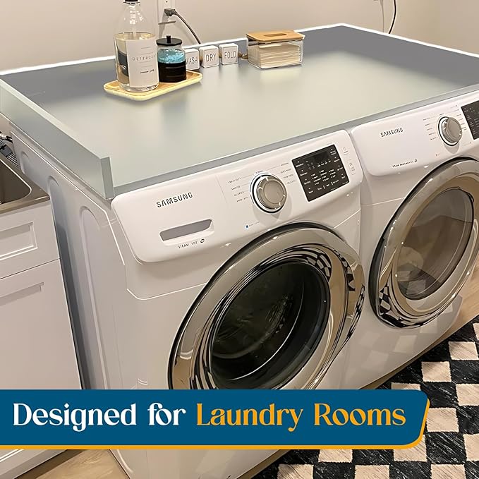 B&B HARDWARE Over Washer and Dryer Countertop - Heavy-Duty Laundry Countertop - Washer Dryer Shelf - Laundry Room Topper - Washing Machine Shelf with Silicone Pegs - Light Gray, 26 x 54