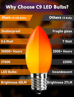25 Pack Halloween LED Light Bulb,C9 Plastic Orange LED Bulbs for Halloween Decoration Light,C9/E17 Candelabra Base 0.6 Watt Great for Outdoor Indoor Night Lights Holiday Halloween Christmas Decor