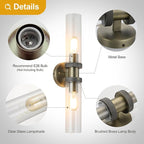 2 Light Bathroom Vanity Light Brushed Bronze, Bathroom Light Fixtures Side Mirror,Hallway Vanity Lights Fixtures, Modern Wall Lamp for Bedroom with Glass Shade
