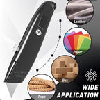 DIYSELF 4 Pack Box Cutter, Utility Knife, with 10 Extra SK5 Blades, Aluminum Shell Box Cutter Retractable for Papers, Cardboard, and Cartons, Razor Knife, Box Opener (Red, Blue, Yellow, Black)