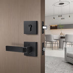 2 Pack Keyed Entry Door Lever and Double Cylinder Deadbolt Set, Keyed Alike Reversible Lockset, Matte Black Square Interior/Exterior Handleset for Bedroom, Front Door