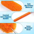 Tanlade 12 Pcs Microfiber Feather Duster for Cleaning 13-31 Inch Extendable Cobweb Dusters Ceiling Fan Duster Washable Bendable Tool for Office Car Window Furniture (Orange)