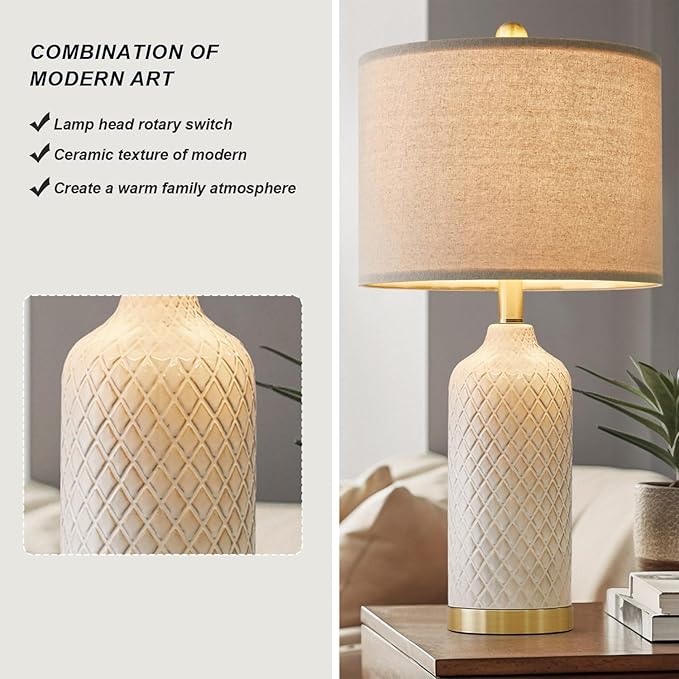 24.25" Modern Ceramic Table Lamps Set of 2 - Gold, Boho & Farmhouse Style for Living Room, Bedside & End Tables