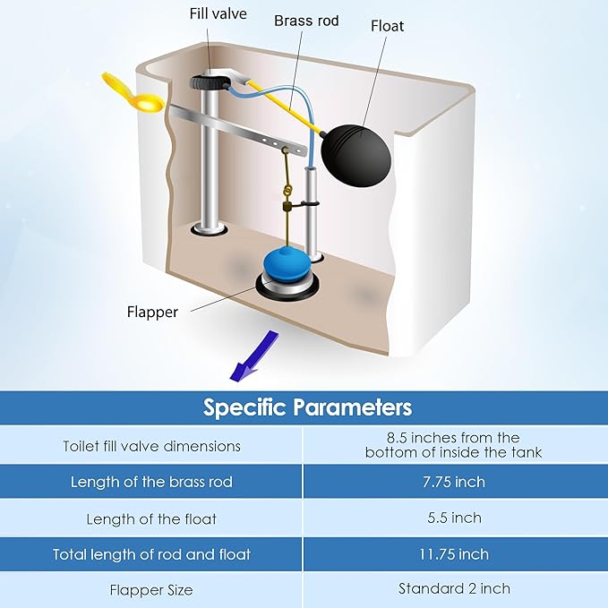 Dreyoo Universal Toilet Tank Repair Kit Compatible with Danco 80816, Toilet Repair Parts Fill Valve, Flapper, Rod, Float Replacement, Toilet Repair Kit for 8.5 Inch Tanks, Toilet Tank Flapper Replace