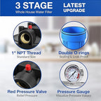 SimPure Whole House Water Filter System, 3-Stage Clear Home Water Filtration with Sediment Carbon and GAC Filters, Reduce Odor, Chlorine, Taste, Iron, Lead, 1" NPT Brass Port, BPA Free (DB20P-3)
