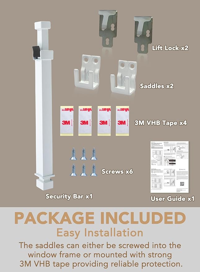 Greatim GT-DB005 Home Security Window Lock, Egress Window Lock, Childproof, Locking System, AntiLift Lock, Vertical Bar, for Single Hung Windows, Window Dowel, Adjustable (10.6~16.62 inch)