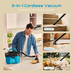 Seesii Cordless Shop Vac Wet and Dry, 2.6 Gallon Small Shop Vac with 2 x 4.0Ah Batteries, 3-in-1 Wet Dry Vacuum with HEPA Filter, Strap, Accessories Storage Bag, Ideal for Garage, Car, Workshop, House