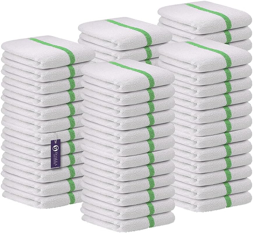 Bar Mop Green Stripe 10 lbs 16x19 Pack of 60, 100% Cotton Double Stitched Route Ready Absorbent Kitchen Towel Dish Towels and Dishcloths Towels Sets Washcloth Kitchen Towels