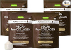 Vegan Collagen Peptide Powder, Enhanced with Glycine, Proline & Hydroxyproline & Cofactor Vitamin C, Non GMO, Complete Vegetarian Plant Based Collagen Powder Booster, 4 x 35 Servings, Pure & Essential