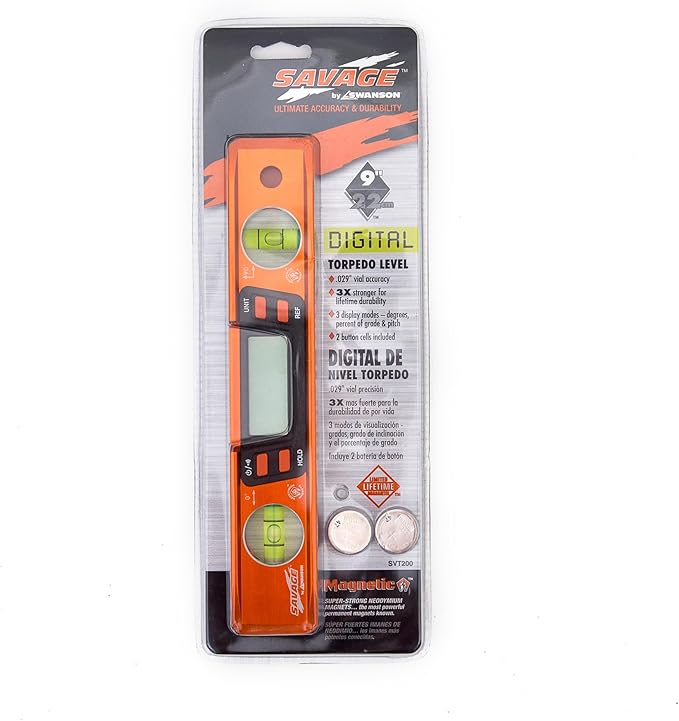 Swanson Tool Co SVT200 9 Inch Savage Digital Magnetic Aluminum Billet Torpedo Level,Orange
