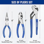 WORKPRO 3-Piece Pliers Tool Set with Soft Handle, 6 Inch Needle Nose, Slip Joint, 8 Inch Groove Joint Plier for DIY & Home Use