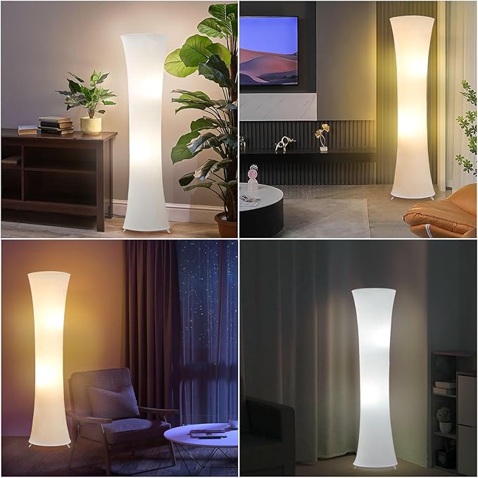 GyroVu 46“ Floor Lamp for Living Room, 3 Color Temperature Led Floor Lamps Column Floor Standing Lamp Corner Lamp for Bedroom, Office& Living Room-White Fabric Lampshade, Bulbs Include