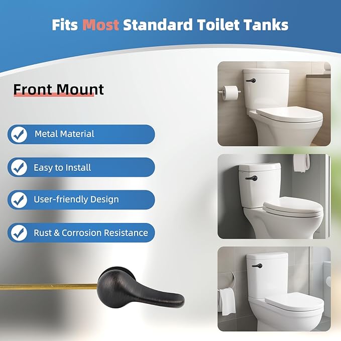 iFealClear Universal Metal Toilet Handle Replacement Kit, Front Mount Toilet Tank Flush Lever with Stainless Steel Chain, Fits Most Toilets, Oil Rubbed Bronze