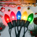 25 Pack C9 Replacement Bulbs Clear Multicolor Christmas Lights, C9 Colorful Light Bulb (Red, Blue, Green, Yellow, Pink) for Hanging Vintage Christmas Lights Outdoor, 7W, 120V