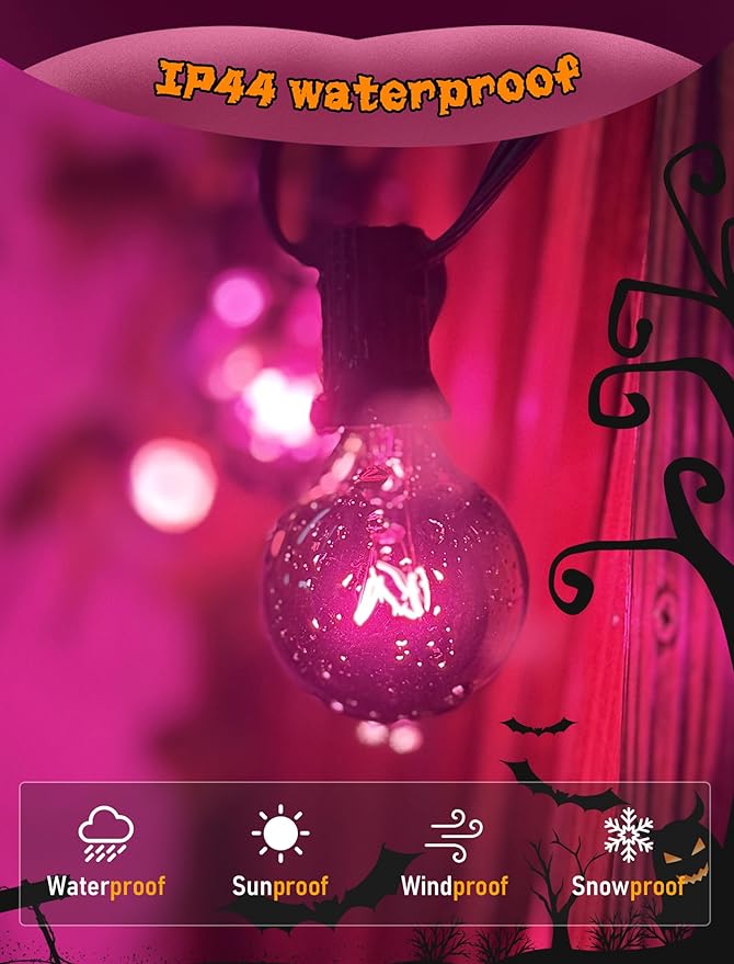 Abeja 25 Pack G40 Replacement Light Bulbs, Black Halloween Bulbs, G40 String Light Replacement Bulbs, 5W Dark Purple Bulb for Indoor Outdoor Patio String Lights, E12/C7 Base