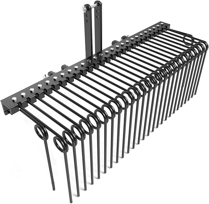 72 Inch 3 Point Tractor Rake, Pine Straw Needle Rake, Durable Powder Coated Steel Spring Landscape Rakes Fit for Cat0,Cat1,Black