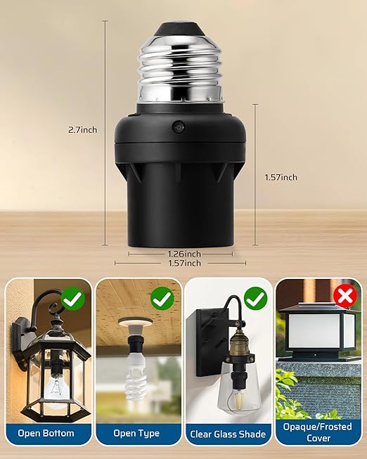 DEWENWILS Light Sensor Socket, Dusk to Dawn Sensor Socket, Light Bulb Socket for Light Fixtures, Compatible with Incandescent/CFL/LED/Halogen Bulbs, 4 Pack, ETL Listed