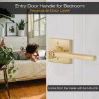EHOMEWARE 10 Pack Gold Door Handles Door Knobs,Heavy Duty Modern Interior/Exterior Door Handle Sets, Satin Brass Door Lever Front Entry Door Handle wth Lock and Key