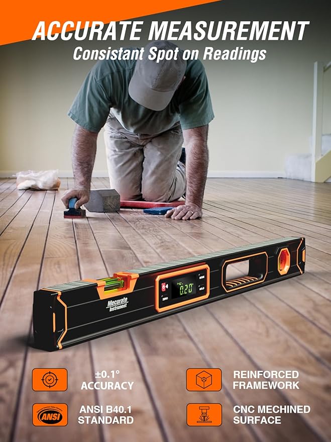 Mecurate 24-Inch Digital Level, Professional Smart Precision Torpedo Level Tool, Bright LCD Display, Audible Alerts, Magnetic Bottom, Dust Water Resistant, with Carrying Case