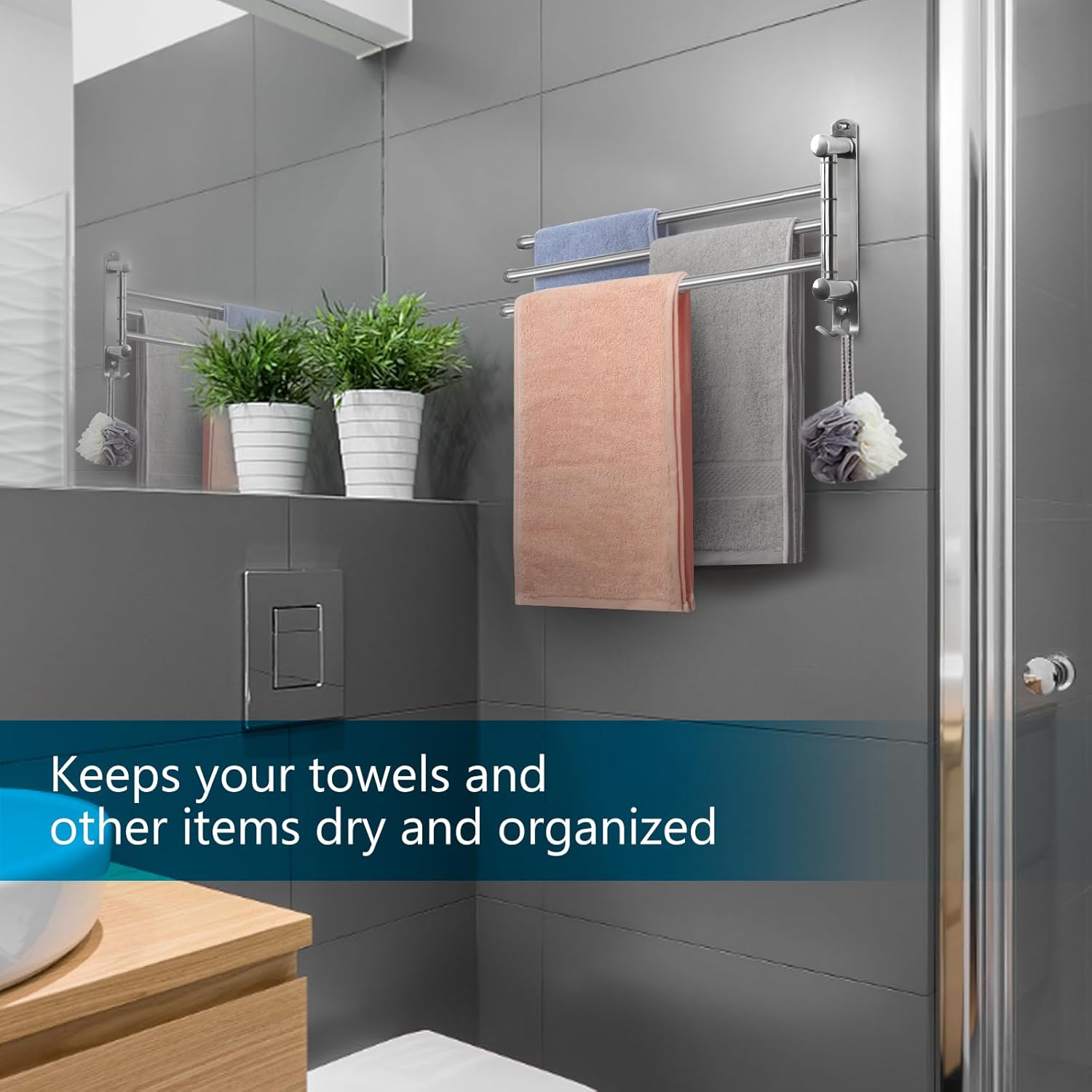 Towel Rack Wall Mounted JSVER 3 Arms Bathroom Towel Rack, 180° Rotation Space Saving Towel Holder for Bathroom