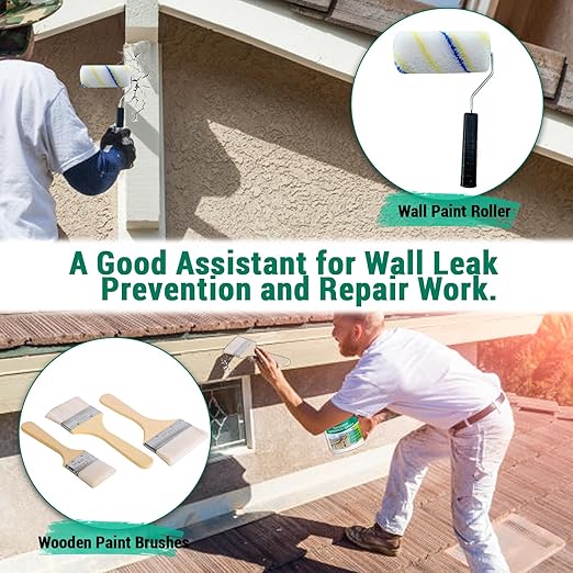 5Kg/202Fl.oz Transparent Waterproof Coating Invisible Waterproof Agent Set with Indoor&Outdoor Insulating Sealant with Wooden Brush Putty Knife Cut Resistant Work Gloves Paint Roller(6L/1.58Gal)
