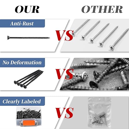 Deck Screws 4 Inch, Wood Screws #10 x 4, 200PCS Exterior Wood Screws, Torx Head, Fence Construction Screws, Rust Resistant Epoxy Coated, T25 Bits Included, Black