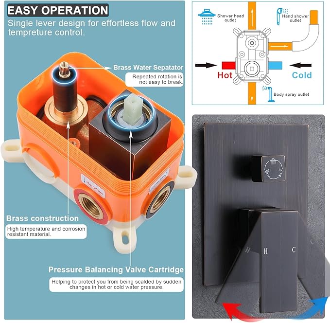 Enga Oil Rubbed Bronze Shower System with Body Jets, 12 Inch Rainfall Shower Wall Mounted Full Body Shower System Contain Rough-in Shower Valve Shower Combo Set