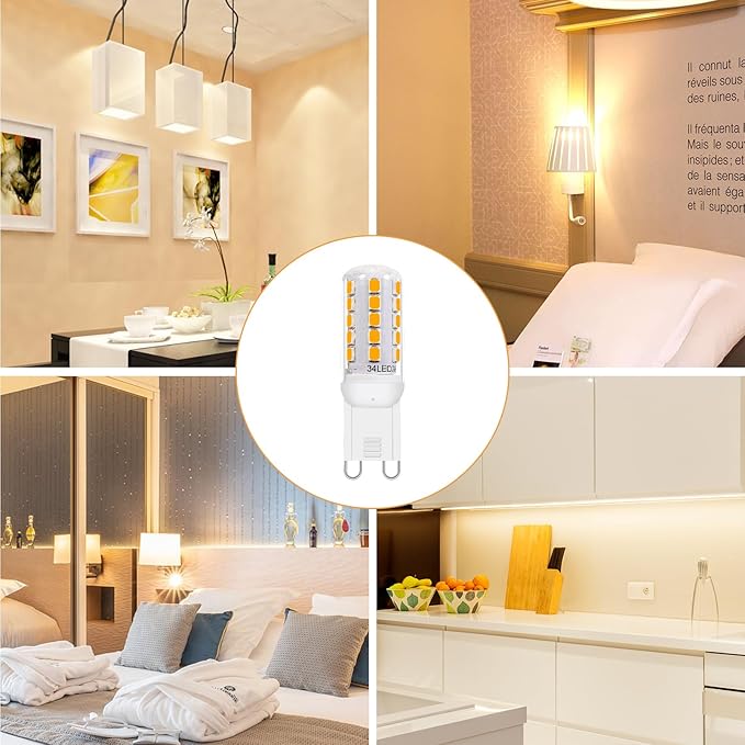G9 LED Bulb Dimmable 3.2W (30-40W Halogen Bulb Equivalent), Warm White 3000K, 120V 350LM G9 Bi Pin Base Light Bulbs for Chandelier Light, No Flicker, 360° Beam Angle, 6 Pack
