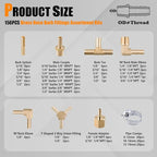 156Pcs Hose Barb Fuel Line Fittings Assortment Kit Barb Splice/Coupler/Female Adapter/Tee/Y Shaped Union/90°Male Elbow Thread 1/8" 3/16" 1/4" 5/16" 3/8" 1/2" Air Hose Fitting with Pipe Clamps for Fuel
