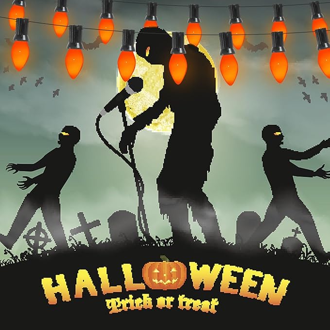 Abeja 25 Pack C7 Halloween Replacement Light Bulbs, Orange Ceramic Christmas Lights C7/E12 Candelabra Bulb for Indoor Outdoor Christmas Halloween String Light Bulbs Replacement, 5W