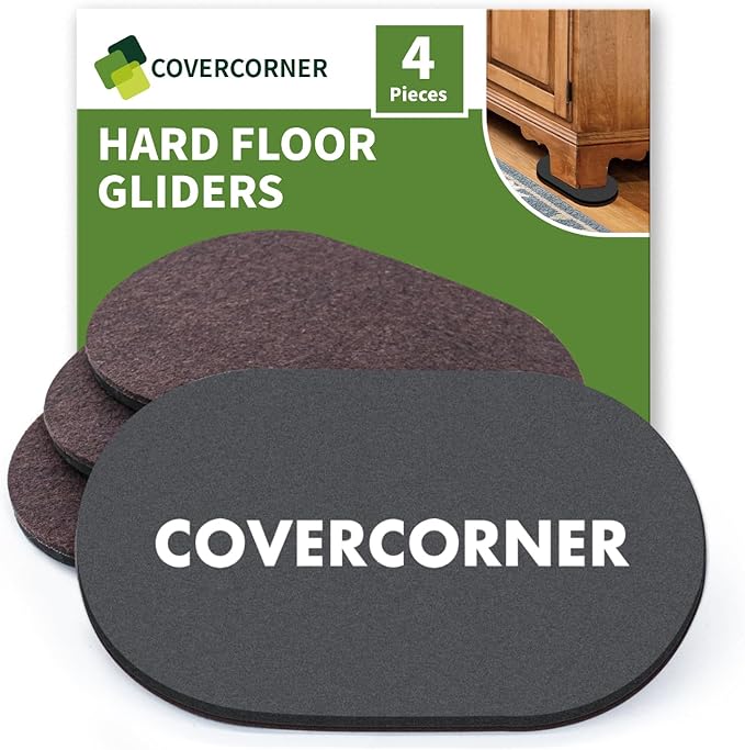 Furniture Sliders for Hardwood Floors 4 PCS - 9 1/2 inch Sliders for Moving Furniture – Felt Furniture Pads for Hardwood Floors Brown