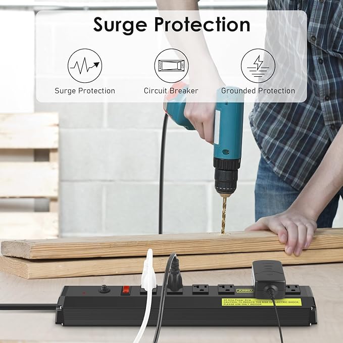 JUNNUJ Heavy Duty 20 Amp Power Strip 2 Pack,High Amp Surge Protector 6 Outlet,Power Strips Surge Protection 4800J with Circuit Breaker, 12 Gauge Extension Cord 4ft