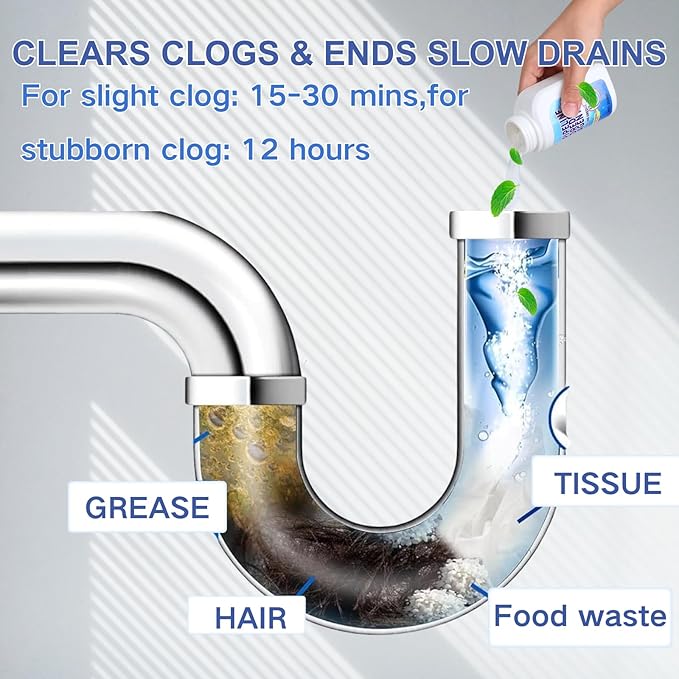 ﻿2PCS Powerful Pipe Dredging Agent,350ml Drain Clog Remover Agent,Fast Foaming For Kitchen Toilet Pipeline Quick Cleaners, Unclog Toilet Clog And Kitchen Sink Pipe Unblocker Powder