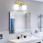 2 Light Bathroom Vanity, Bathroom Lights Over Mirror with Milky White Frosted Glass Shades, Gold Vanity Light for Mirror Living Room Bedroom Hallway E26 Base