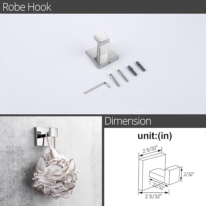 BAGNOLUX Bathroom Hardware Set 4 Pieces, Bath Towel Holder Set SUS304 Stainless Steel, Towel Bar Rack Set for Wall Mounted, Square Bathroom Accessories Set Fixture Heavy Duty Polished Chrome