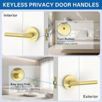 Amerdeco 1 Pack Brushed Gold Door Handles Interior, Knurled Privacy Door Handles with Lock,Gold Door Lever for Bedroom or Bathroom,Reversible Keyless for Left Right Handed Doors AM0027