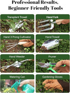 Gardening Tools Set 9-Piece Heavy-Duty Gardening Hand Tools with Floral Tote Bag, Stainless Steel Garden Supplies Kit Ideal Gardening Gifts for Women Mom Wife