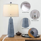 Terpsichore Nightstand Lamp Bedside Lamps Set of 2 Vintage Rustic Farmhouse Table Lamp 3 Way Dimmable Horizontal Stripe Light,Suitable for Living Room Bedroom,with Linen Shade LED Bulb,USB A+C Port