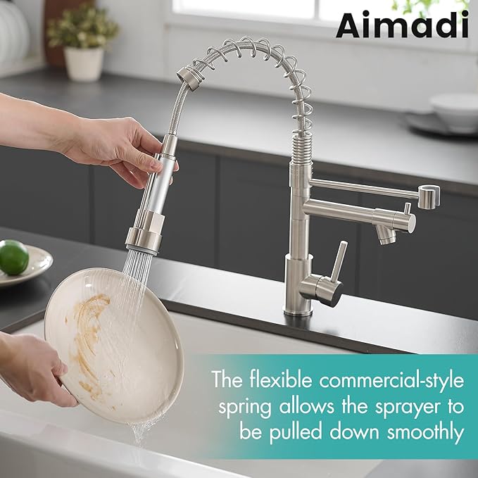 AIMADI Contemporary Kitchen Sink Faucet,Single Handle Stainless Steel Kitchen Faucets with Pull Down Sprayer,Brushed Nickel