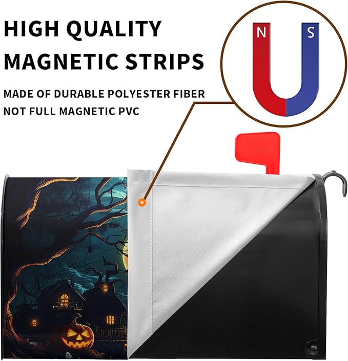Halloween Pumpkin Castle Mailbox Covers Magnetic Standard Size 21x18 Inch Spooky Witch Mailbox Cover Moon Night Letter Post Box Wraps for Garden Yard Outdoor Decor