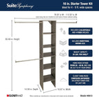 ClosetMaid SuiteSymphony Wood Closet Organizer Starter Kit with Tower and 3 Hang Rods, Shelves, Adjustable, Fits Spaces 4 – 9 ft. Wide, Graphite Grey