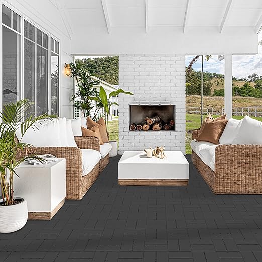 Goovilla Plastic Interlocking Deck Tiles, 9 Pack Outdoor Patio Flooring, 12"x12" Interlocking Decking Tile Outdoor All Weather Use, Waterproof Patio Pavers for Pool Balcony Backyard Porch, Dark Grey