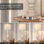 27.5" Tall Farmhouse Lamp,Vintage Bedside Nightstand Lamps with USB Charging Ports A/C,3-Way Dimmable Touch Control Retro Lamp for Bedroom Living Room,Single Beige