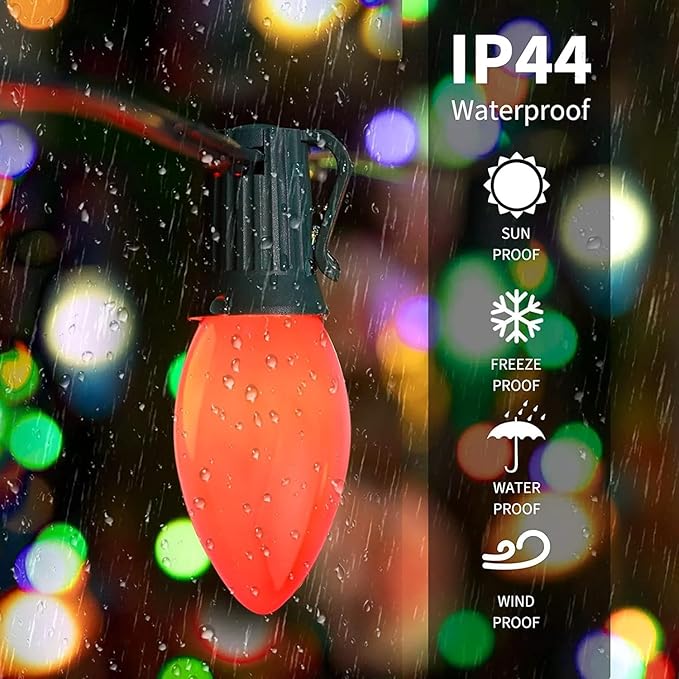 25 Pack Multicolor Christmas Light Bulbs,C9 Glass Incandescent Christmas Replacement Bulbs for String Light,C9/E17 Candelabra Base 7 Watt Great for Outdoor Indoor and Christmas Decorations