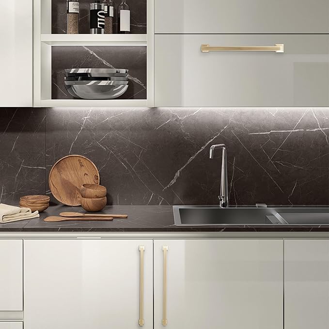 COTYKILEY 10 Pack 7.5 Inch(192mm) Brushed Brass Cabinet Handles Gold Kitchen Cabinet Pulls Cabinet Door Handles Kitchen Cabinet Hardware Cupboard Drawer Pulls Dresser Handles