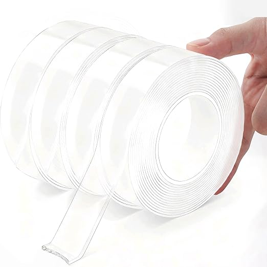 4Rolls Thicker 2mm, Nano Double Sided Mountinging Heavy Duty Tape, 2 Sides Sticky Tack Tape for Painted Walls AC Hanging Clear, 0.7in×10fts, 40fts Total Long (Thicker. 4 pack×0.7''×10fts)